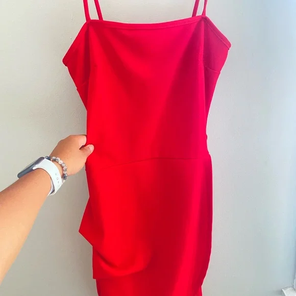 red mini dress slit Artyska Women's V-Neck Sequin Satin Bodycon Long Slit Bell Sleeve Party Mini Dress Red XS